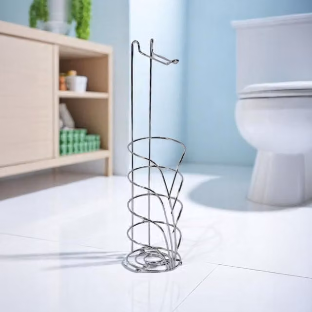 Showerdrape Vertu Freestanding Toilet Roll Holder and Spare Roll Holder Combo in Silver and Black Chrome