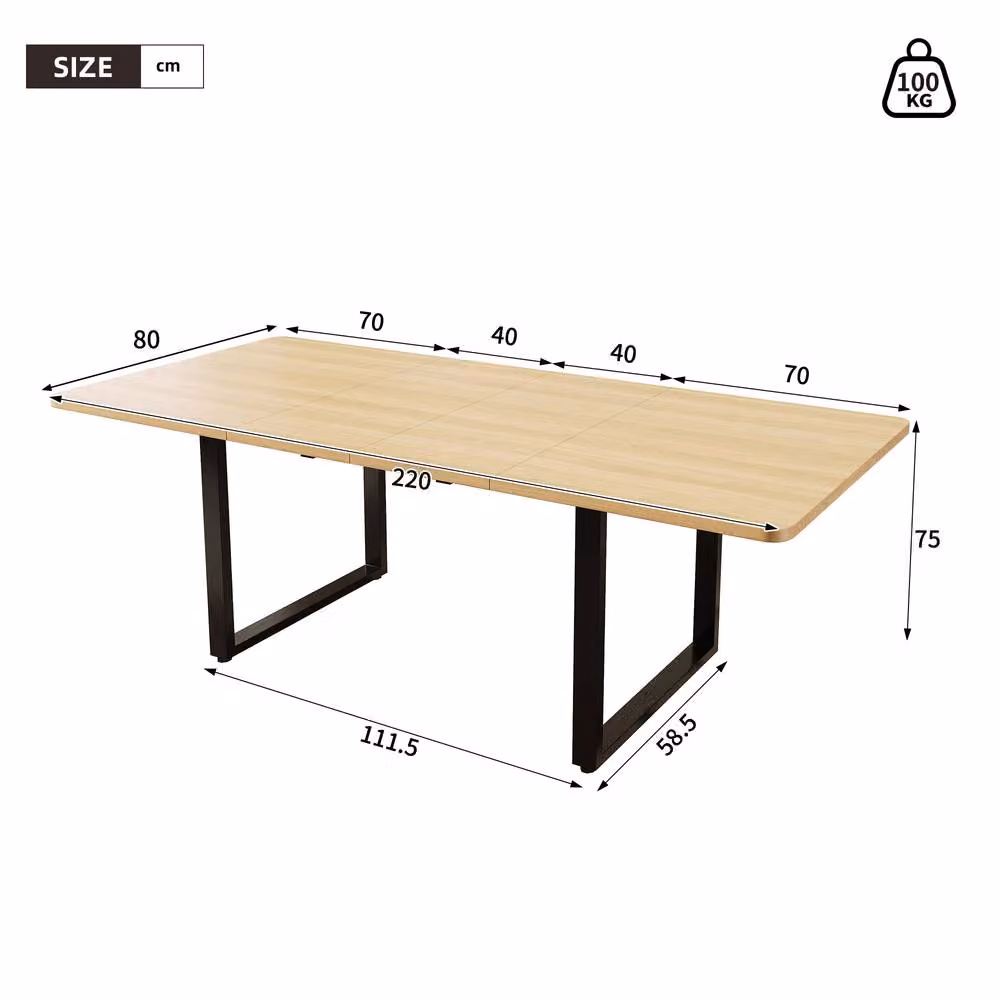 Merax Extendable Rectangular Dining Table in Oak with Black Metal X-Frame Legs – 2