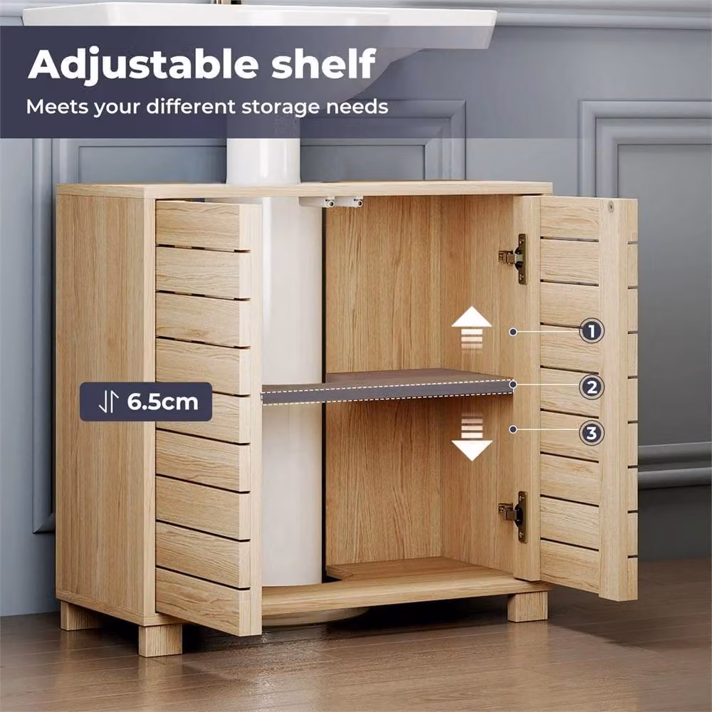 SPETLEK Natural Oak Bathroom Under Sink Vanity Unit with Hinged Doors and Internal Shelves – 2