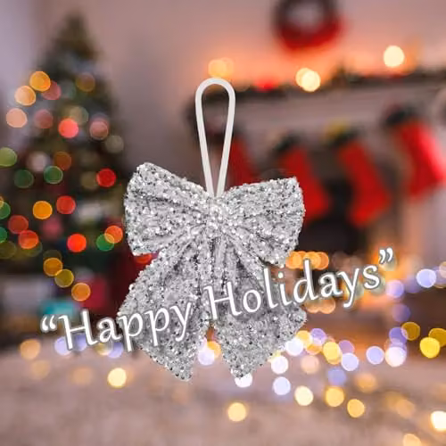 VFM e-Store Silver Sequins Bow Hanging Decoration, W: 30 cm, H: 22 cm – 3