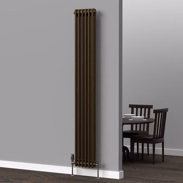 Lux Heat Vertical 2 Column Steel Radiator in Antique Brass, H: 180 cm x W: 29 cm
