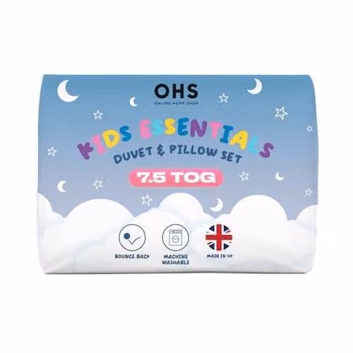 OHS White Single Childrens Duvet and Pillowcase Set, 7.5 Tog Hollowfibre Anti-Allergy Bedding