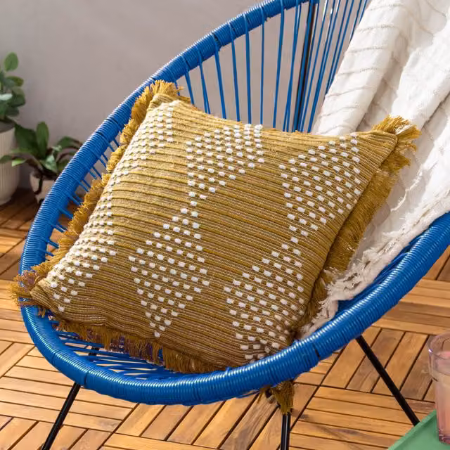 Furn Kadie Gold Woven Square Outdoor and Indoor Filled Cushion W/D/H: 45 x 45 x 45 cm