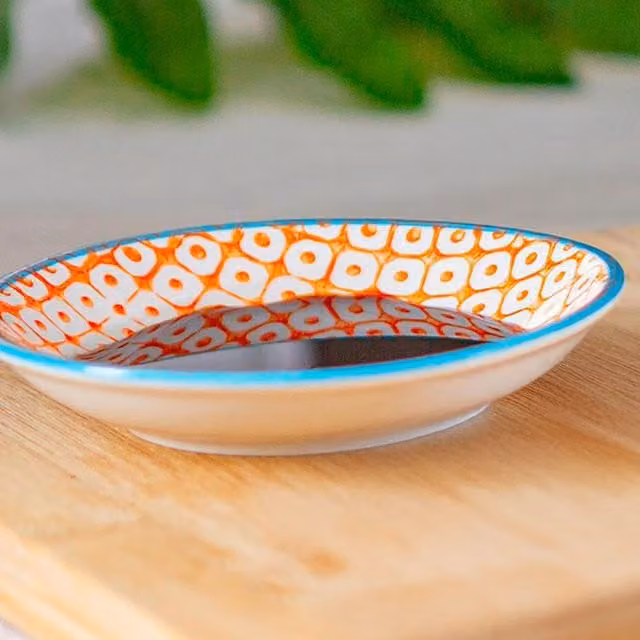 Nicola Spring Hand-Printed Geometric Sauce Dishes, Orange, Diameter: 10 cm