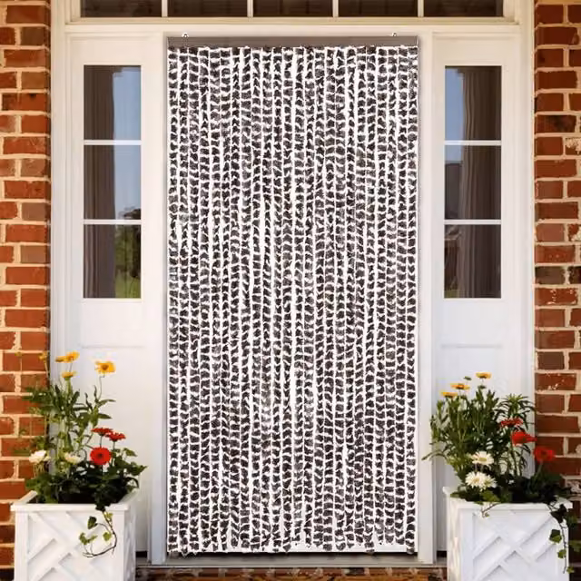 Berkfield Home Chenille Fly Curtain in Brown and White, W/H: 100 x 200 cm – 1