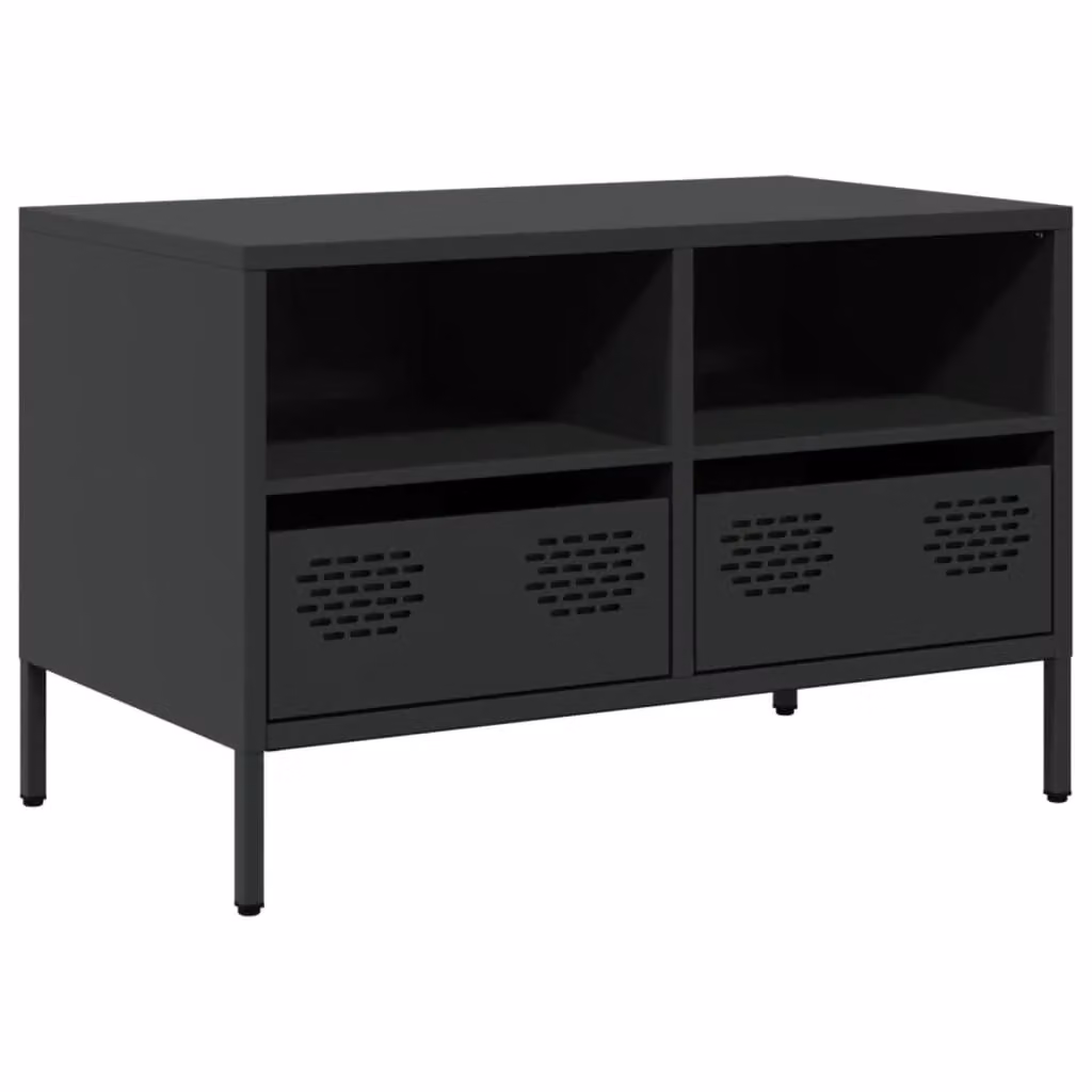Berkfield Home Industrial TV Cabinet in Black Matt Cold-rolled Steel, W/D/H: 68 x 39 x 43.5 cm – 2