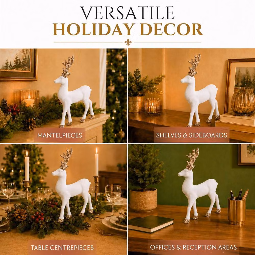 Shatchi White Velvet Deer Christmas Reindeer Tabletop Ornament, Height: 35 cm – 4