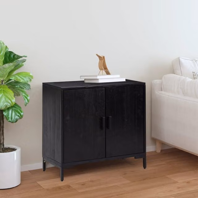 Berkfield Home Black Solid Pinewood Sideboard W/D/H: 75 x 35 x 70 cm