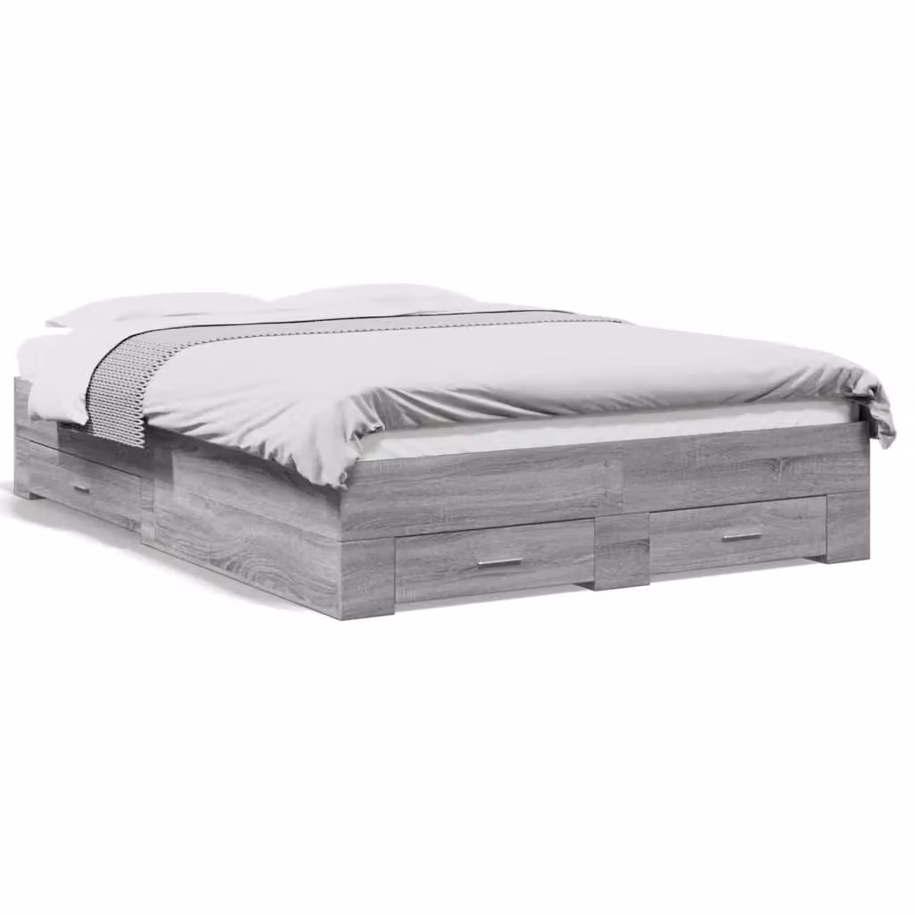 Berkfield Home Double Bed Frame with Drawers in Grey Sonoma, W: 135 cm, L: 190 cm – 2