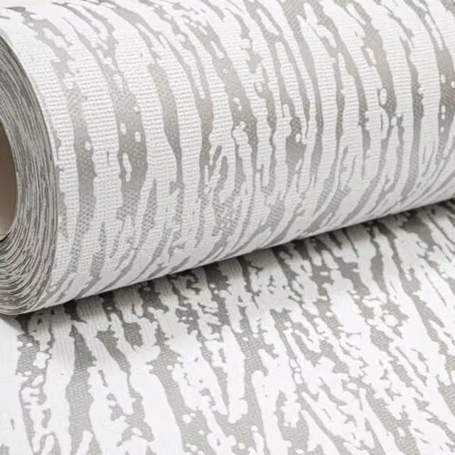Rasch Animal Print Zebra Stripe Textured Wallpaper in White, Grey and Silver
