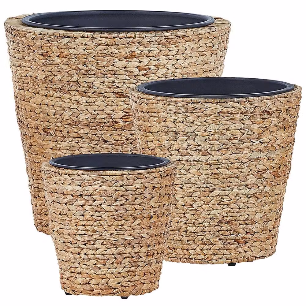 Wyld and Coco Set of 3 Natural Water Hyacinth Round Tabletop Planters with Synthetic Inserts in Brown – 2