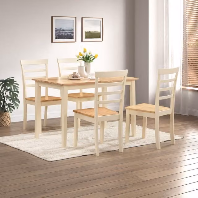 FurnitureboxUK Salcombe Small Rectangular Rubberwood Dining Table and 4 Whitby Dining Chairs in Cream