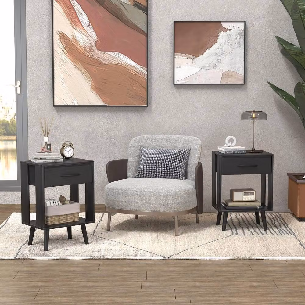 FORGEVIO Set of 2 Modern Black Bedside Tables, W/D/H: 40 x 30 x 60.3 cm – 3