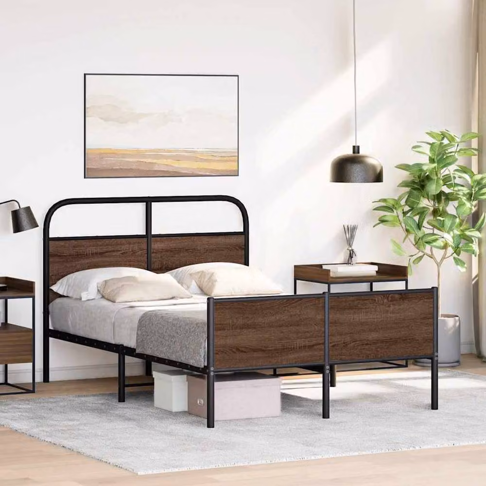 Berkfield Home Bed Frame in Brown Oak, W/D/H: 120 x 190 cm – 3