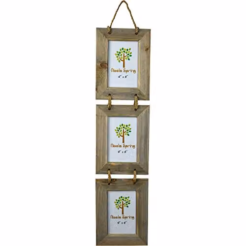 Nicola Spring Rustic Brown Wooden Hanging 3-Photo Frame, Rectangular, Fits 10 x 15 cm Photos – 1