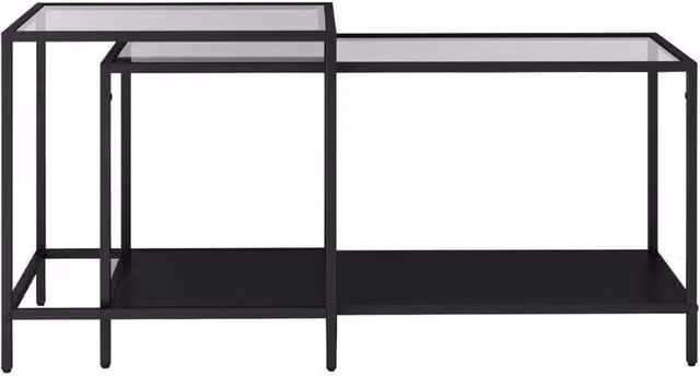 FORGEVIO Modern Nesting Coffee Table with Black Matt Metal Frame and Glass Tops – 1