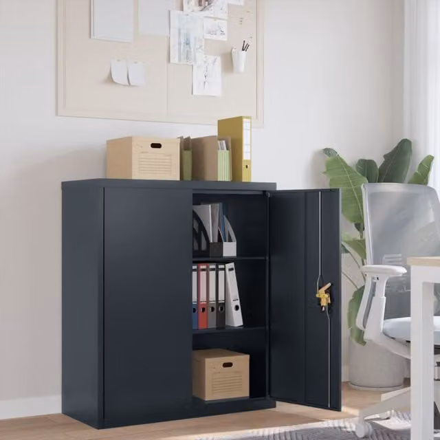 Berkfield Home Anthracite Steel File Cabinet with Hinged Doors and Lock, W/D/H: 90 x 40 x 105 cm