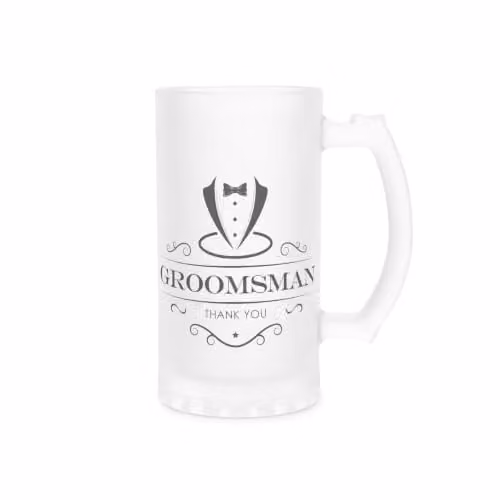 Purely Home Groomsman Frosted Beer Glass Stein in Black, 450 ml