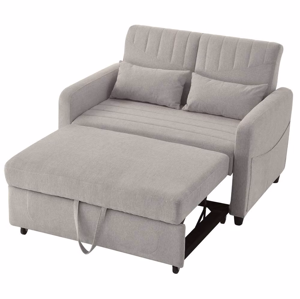 STILVORA 2-Seater Modern Pull-Out Sofa Bed in Grey Fabric with Scatter Cushions – 3