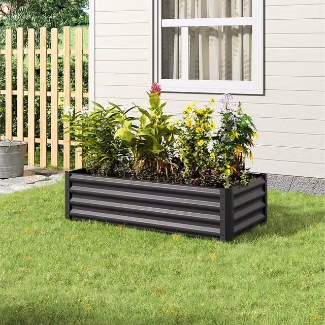 Lifeideas Rectangular Metal Raised Bed in Black for Herb, Vegetable or Ornamental Gardens, 120 cm