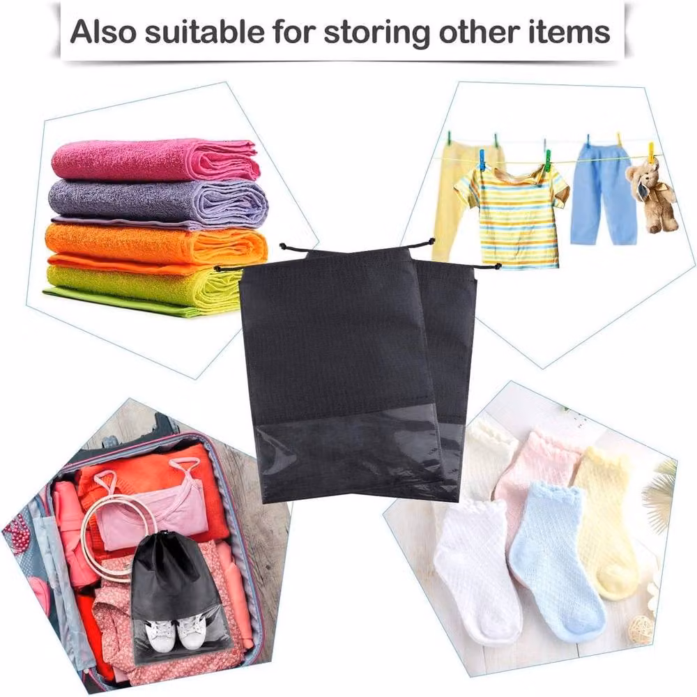 FLAVORA 10-Piece Large Non-Woven Drawstring Shoe Bags in Black, W: 50 cm – 4