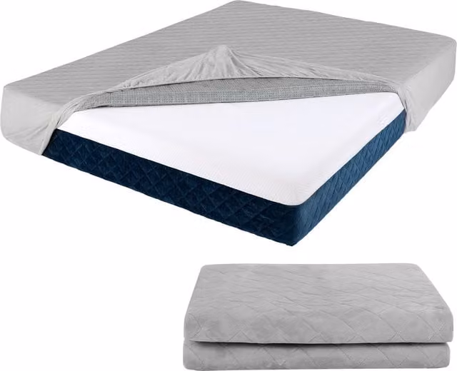 Costway King Size Luxury Soft Velvet Mattress Topper and Protector in Grey, W/D/H: 180 x 200 cm – 1