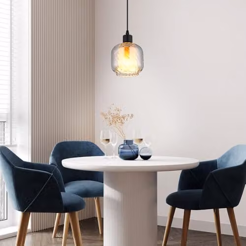 Netlighting Xia Dome Pendant Light in Matt Black with Grey Glass Shade, E27, Height Adjustable – 2