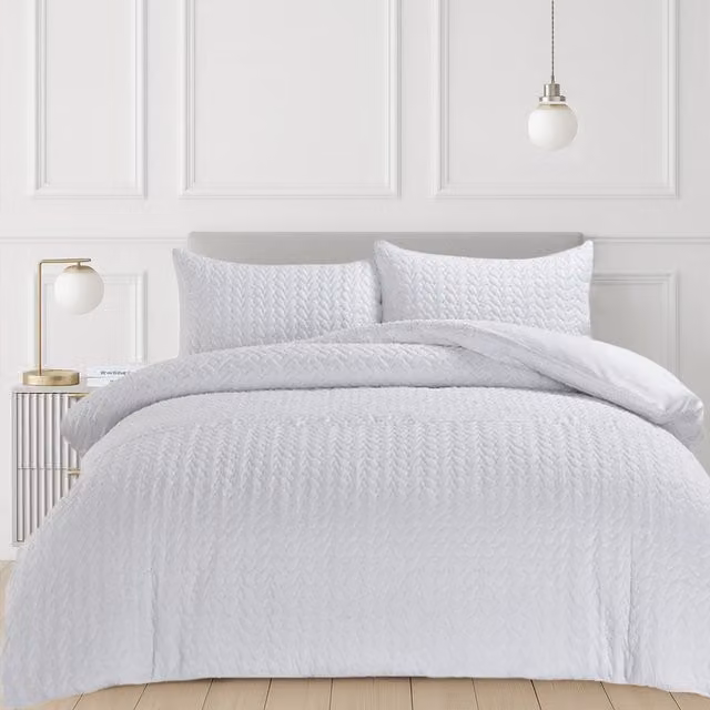 Velosso White Modern Winter Duvet Cover and Pillowcase Set, 140 x 200 cm
