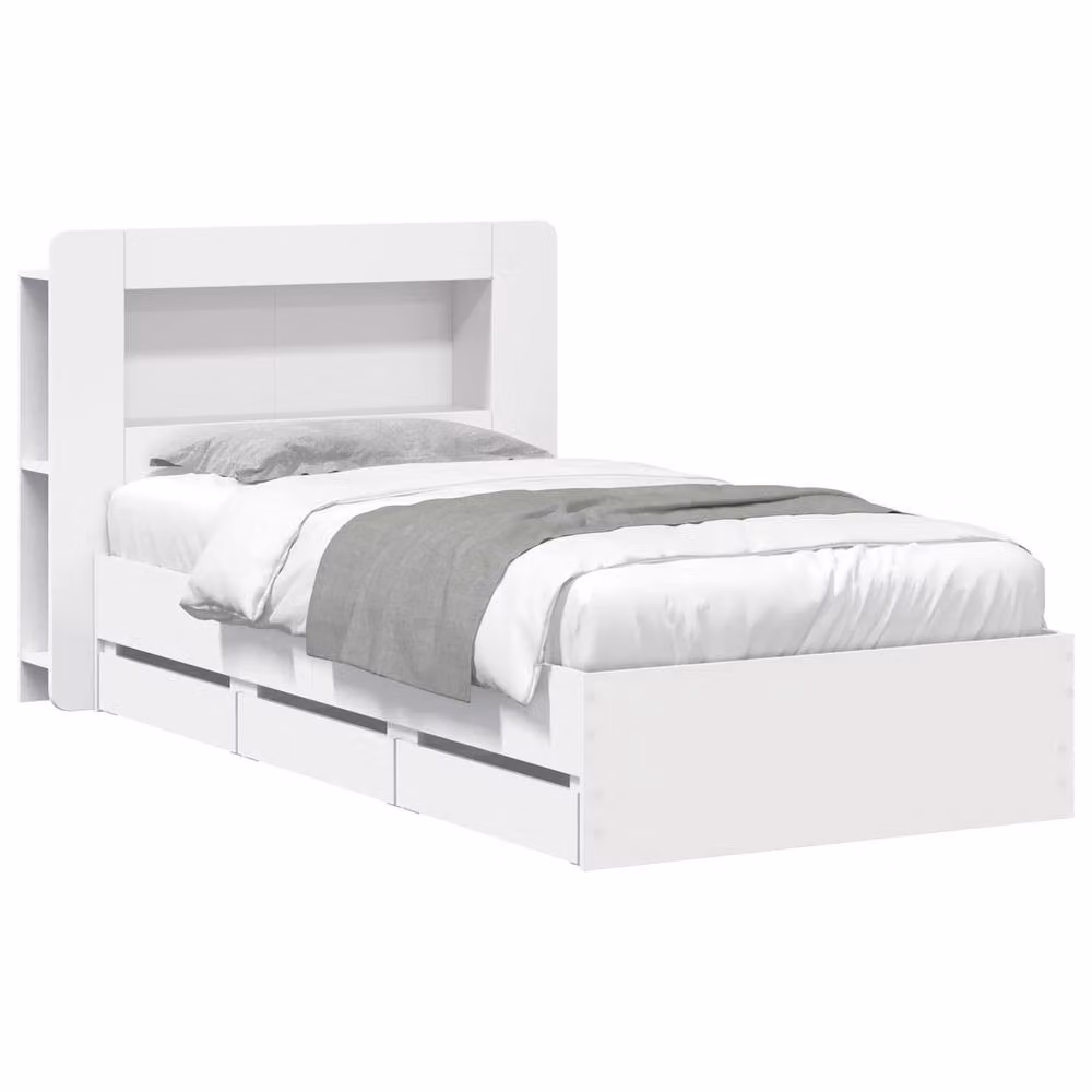 Berkfield Home Modern Bed Frame with Storage Drawers in White, Engineered Wood, W: 75 cm x L: 190 cm – 2