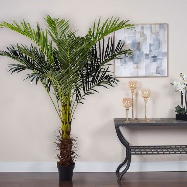 Livingandhome Set of 2 Green Artificial Palm Tree Tabletop Plants with Pots