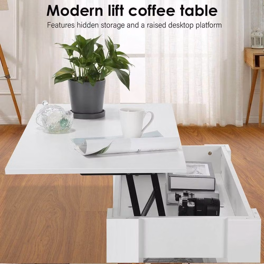 Havendro White Coffee Table with Lift Top Storage and Adjustable Height – 2