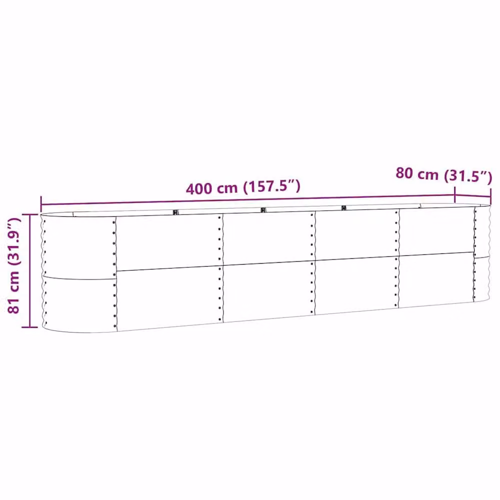 Berkfield Home Garden Brown Galvanised Steel Raised Bed W/D/H: 400 x 80 x 81 cm – 5