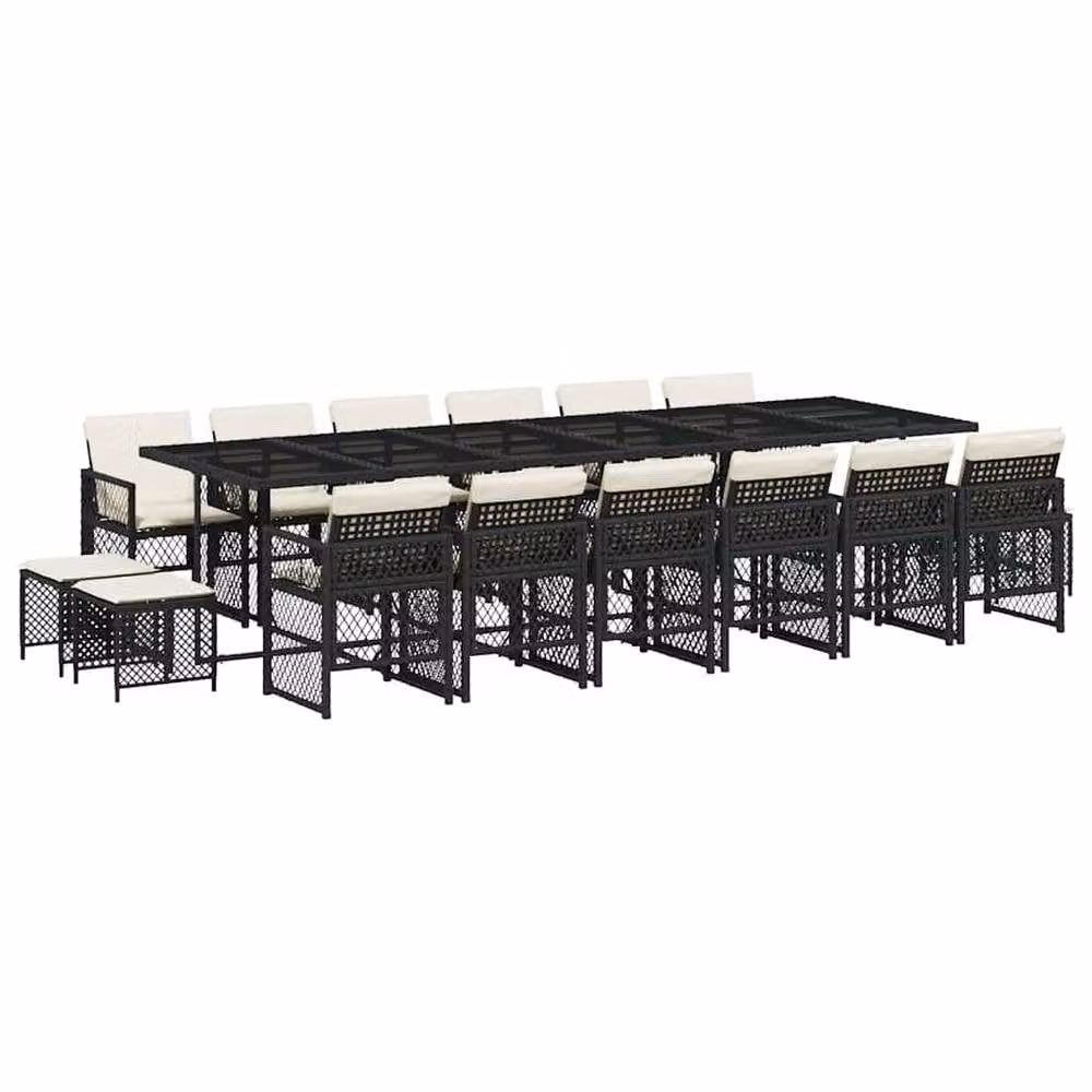 Berkfield Home 17 Piece Black Poly Rattan Garden Dining Set with Cushions and Glass Tabletop – 2