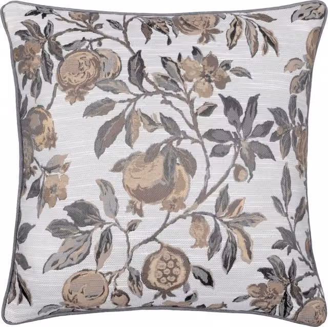 Make it a Home Pomegranate Floral Jacquard Square Cushion in Beige, Brown and Multicolour with Feather Filling