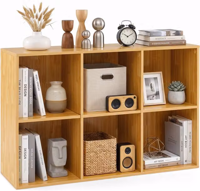 COSTWAY Modern 3 Tier Cube Storage Organizer Bookcase in Grey and Yellow