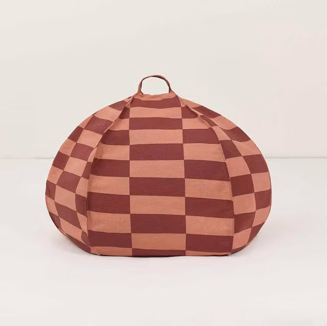 Nobodinoz Vibes Round Beanbag in Maroon Tiles with Geometric Pattern and Carry Handle