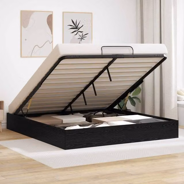 Berkfield Home Ottoman Bed Frame in Black Oak, W/D/H: 160 x 200 x 25 cm – 1