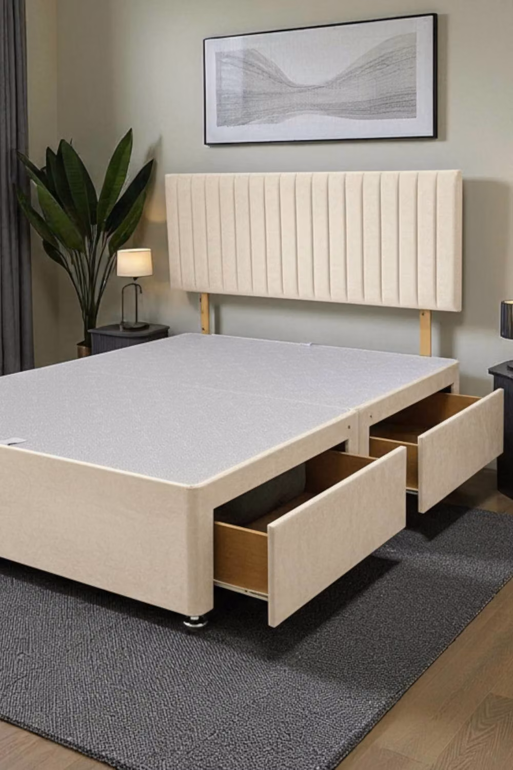 Knight Sleep Emily Divan Bed Base with 2 Drawers and Headboard, Beige, W/D/H: 200 x 200 cm – 2