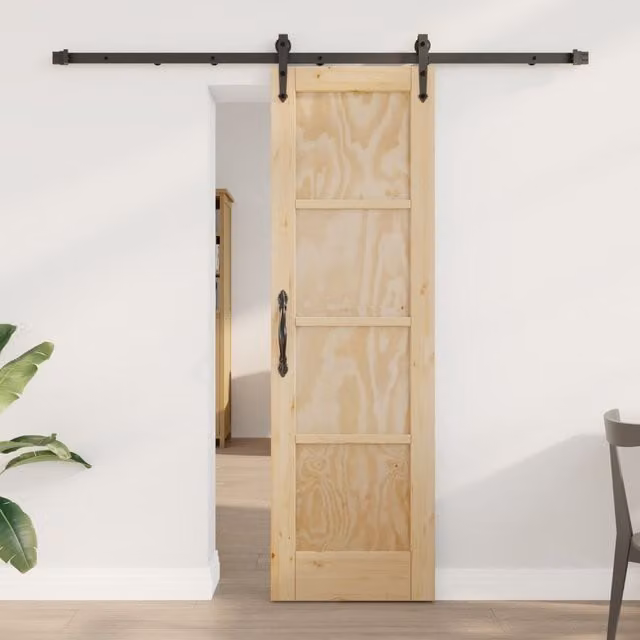 Berkfield Home Rustic Solid Pine Sliding Door with Hardware Set, Beige, W: 61 cm, H: 198.5 cm