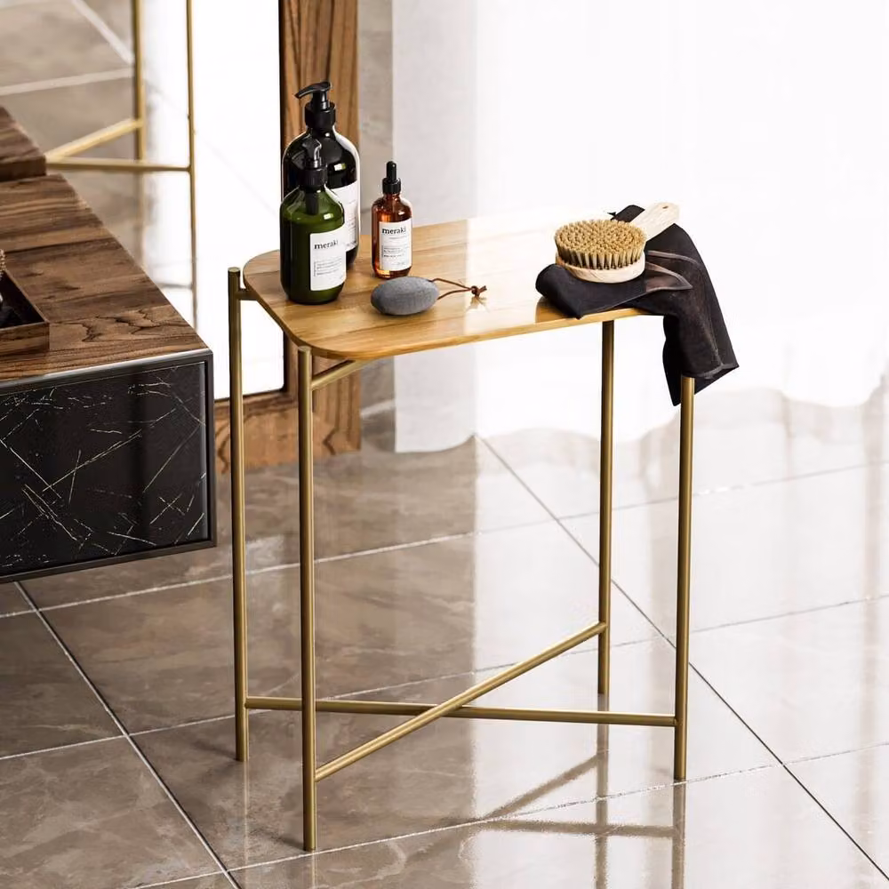 CALICOSY Jamie Rectangular Side Table with Metal Legs in Gold, Height: 56 cm, W/D/H: 40 x 40 x 56 cm – 2