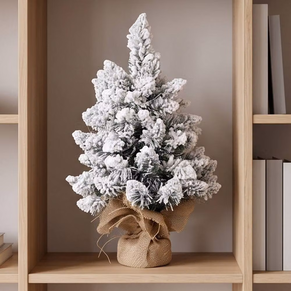Santaco Flocked Tabletop Christmas Tree with LED Lights in White and Green, Height: 49 cm – 3
