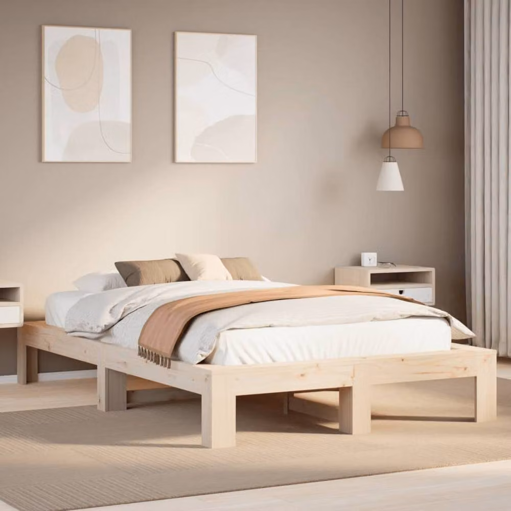 Berkfield Home Small Double Solid Pine Bed Frame in Natural Wood, W/D/H: 120 x 200 cm – 2