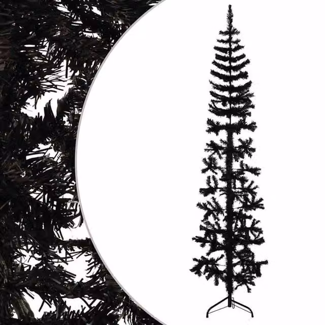 Berkfield Home Slim Artificial Half Christmas Tree with Stand, Black, Height: 180 cm – 1