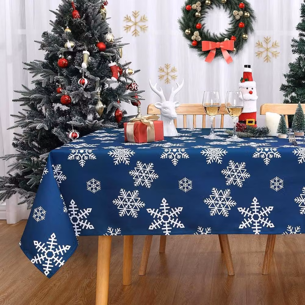 London Boutique Blue Snowflake Design Christmas Tablecloth in Washable Polyester – 5