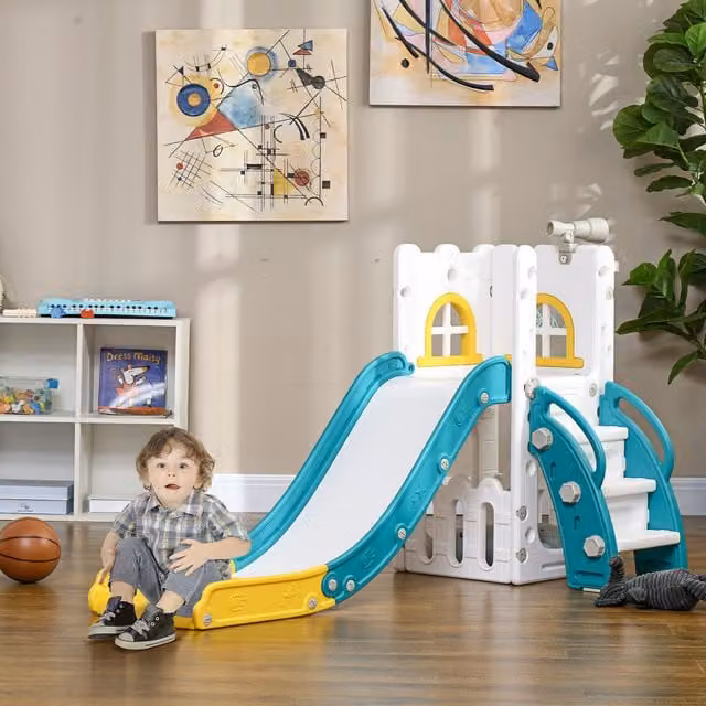 AIYAPLAY 4 in 1 Indoor Kids Slide for Toddlers, Yellow and Multicolour