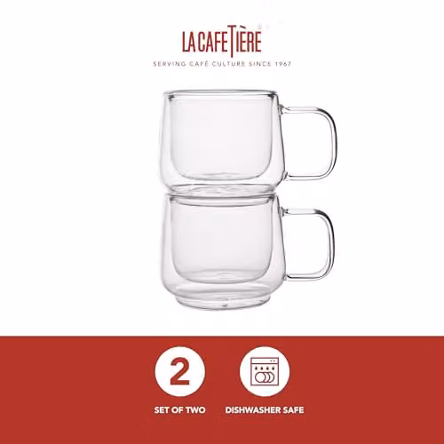 La Cafetiere Siena Double Walled Glass Espresso Cup Set, 100ml, Transparent – 2