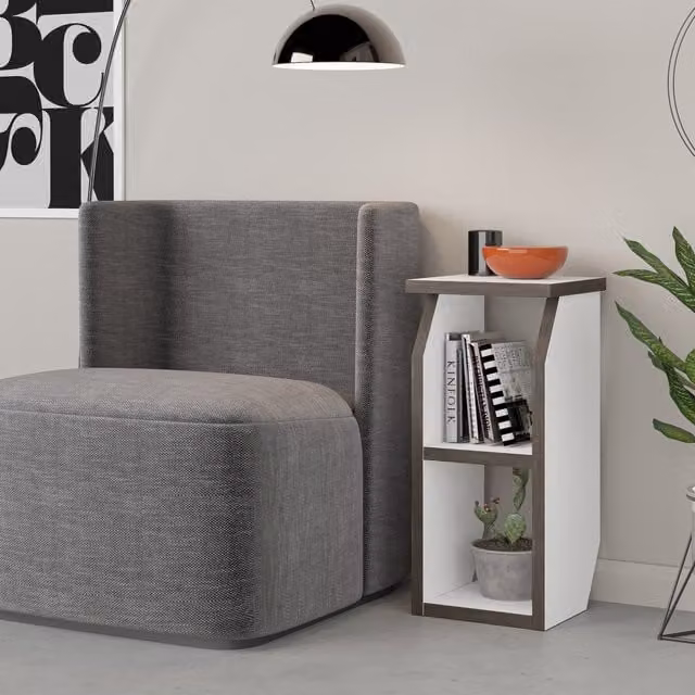 Decortie Tena Modern Side Table with Shelf in White and Dark Coffee