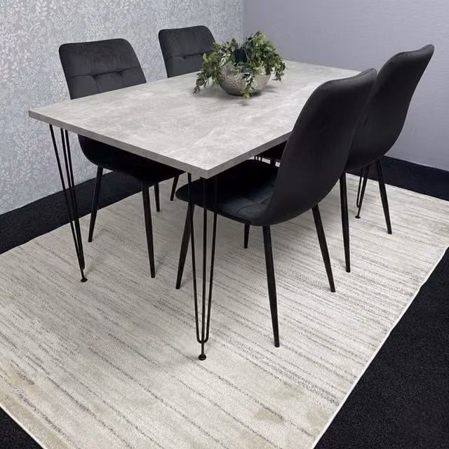 Kosy Koala Modern Rectangular Dining Table and 4 Chairs Set in Grey and Black