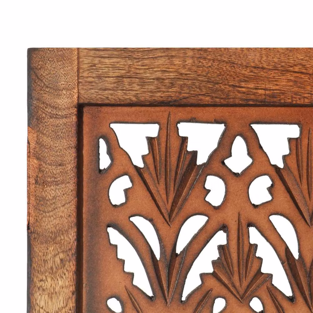 Berkfield Home Hand Carved 3-Panel Floral Room Divider in Brown Solid Mango Wood, W: 120 cm, H: 165 cm – 5