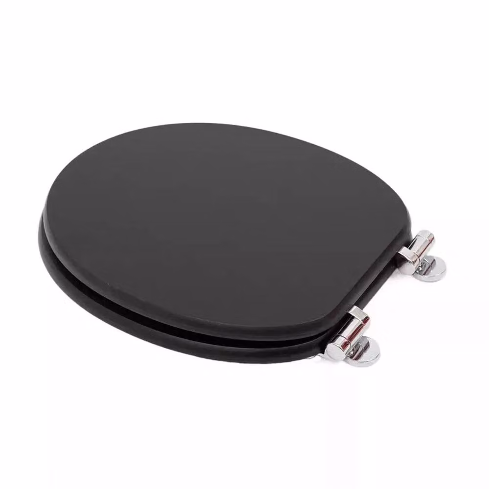 Pawnora Universal Oval Wooden Toilet Seat in Black – 2